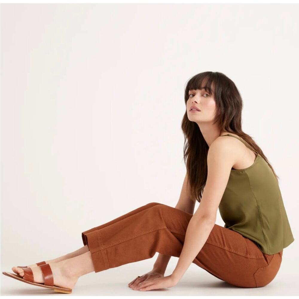 QUINCE Rust Organic Stretch Cotton Twill Wide Leg Cropped Pants NWT size 29